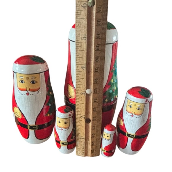 Vtg Santa Claus Painted Wooden Nesting Dolls Set of 5 Christmas Tradition - Picture 4 of 4